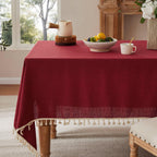 Tassel Linen Round Table Cloth, Olive 60 Inch