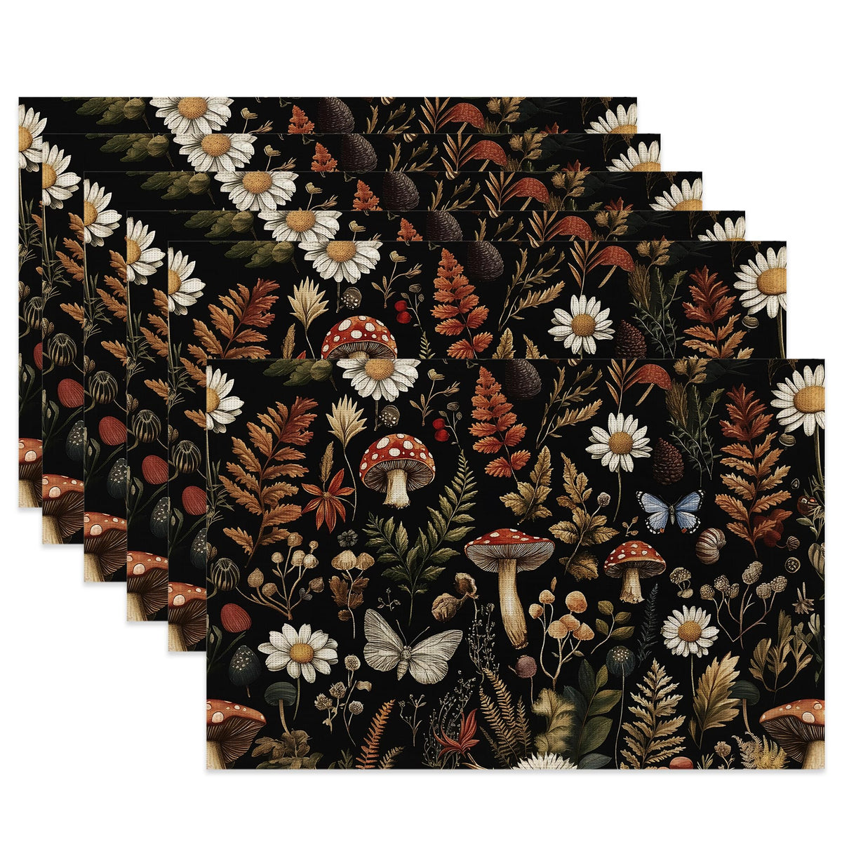 Cute Highland Cow Table Placemats Set of 6,Non-Slip Rustic Sunflower Butterfly Fabric Placemats for Dining Room Kitchen Party Holiday, Indoor Cloth Table Mats for Home Decor 11.8x17.7 Inch