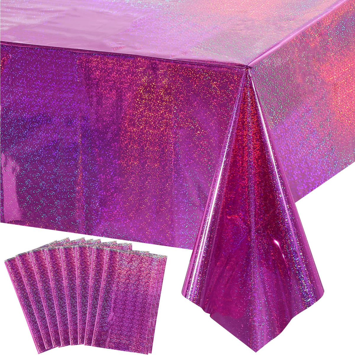 3 Pack Rose Gold Plastic Tablecloth, Dusty Pink Disposable Rectangle Table Covers, Holographic Metallic Foil Tablecloth Rose Party Supplies Decorations for Birthday Wedding Bachelorette, 54x108Inch