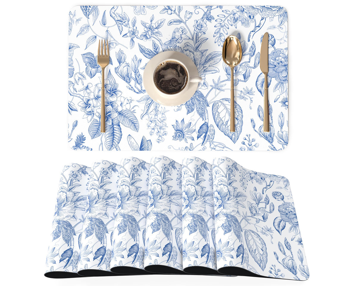 QIYI PU Leather Placemats Set of 6, 12"x18" Waterproof Table Mats, Marble