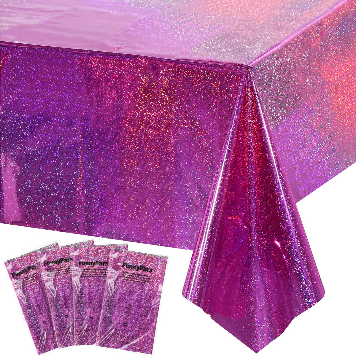 3 Pack Rose Gold Plastic Tablecloth, Dusty Pink Disposable Rectangle Table Covers, Holographic Metallic Foil Tablecloth Rose Party Supplies Decorations for Birthday Wedding Bachelorette, 54x108Inch