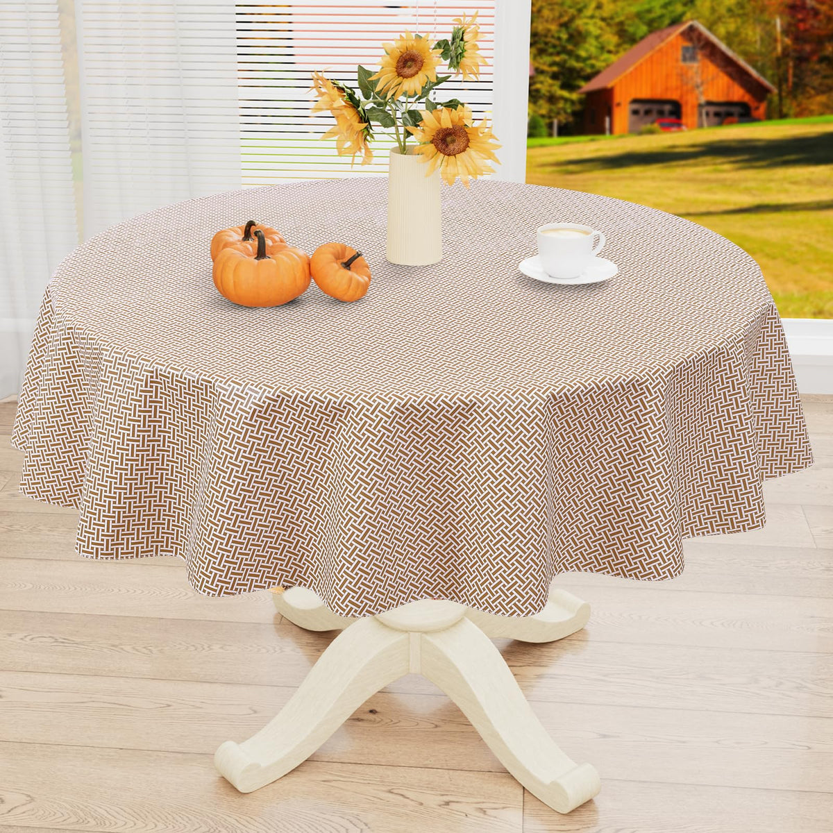 misaya Rectangle Waterproof Vinyl Table Cloth, Plastic Tablecloth with Flannel Backing, Wipeable Table Cover for Dinner, Picnic, Indoor and Outdoor (Weave Patternd, 52" x 70")
