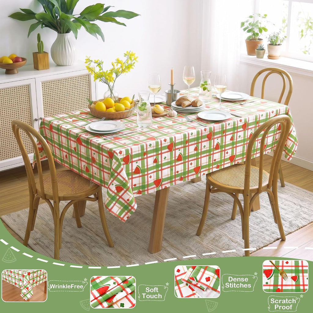 DWCN Green Gingham Table Cloth 60×84 Inch Rectangle with Watermelon Print