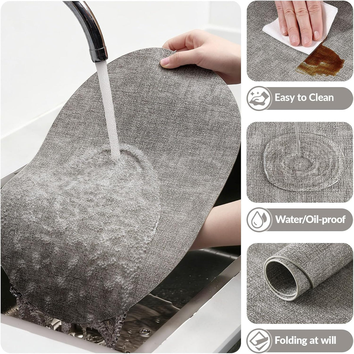 homing Heat Resistant Oval Placemats Set of 6, Light Grey
