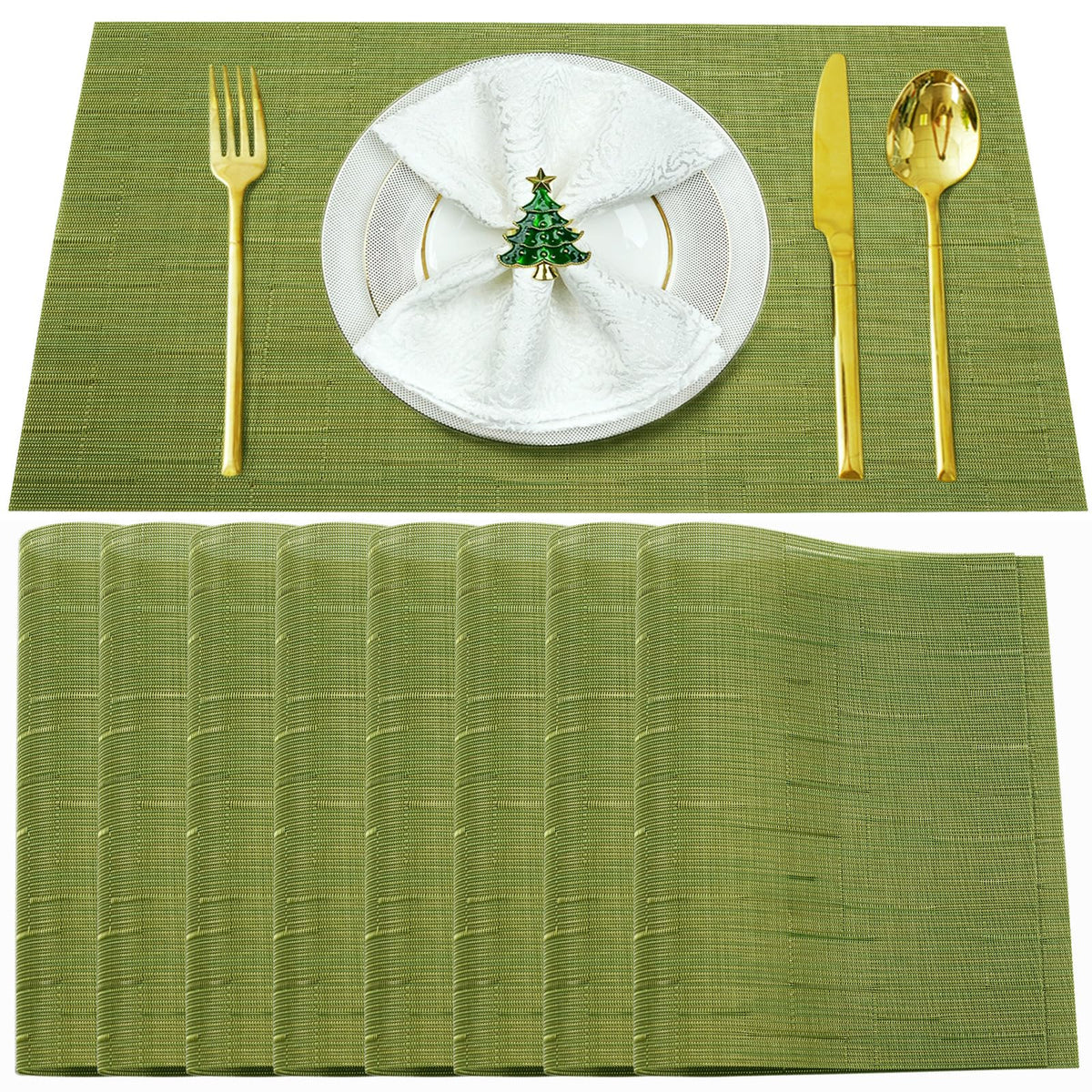 Beige Vinyl Placemats Set of 6,Washable Dining PVC Table Mats