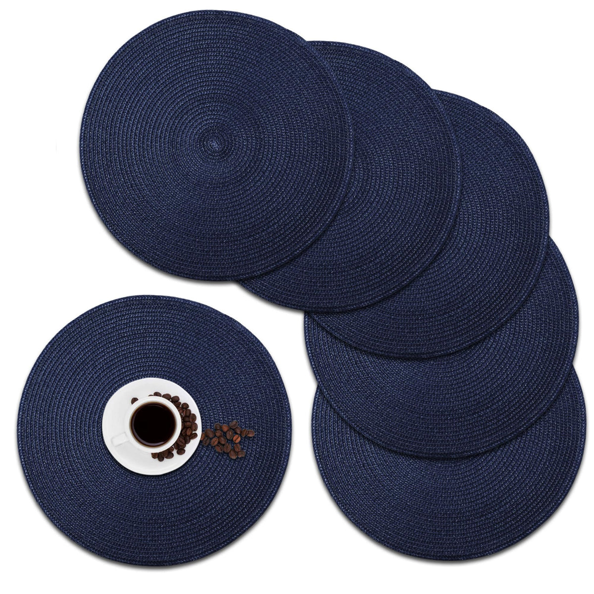 Round Placemats, Crossweave Heat Resistant Classic Woven Round Place Mats Diameter 13.5 inch for Kitchen Table Set of 6 (Dark Gray)