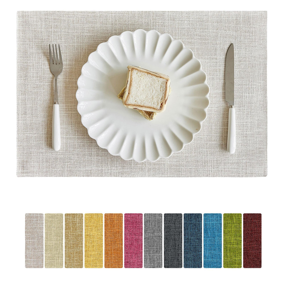 Softalker Faux Linen Cloth Placemats Set of 4-12 x 18 Inch, Light Grey