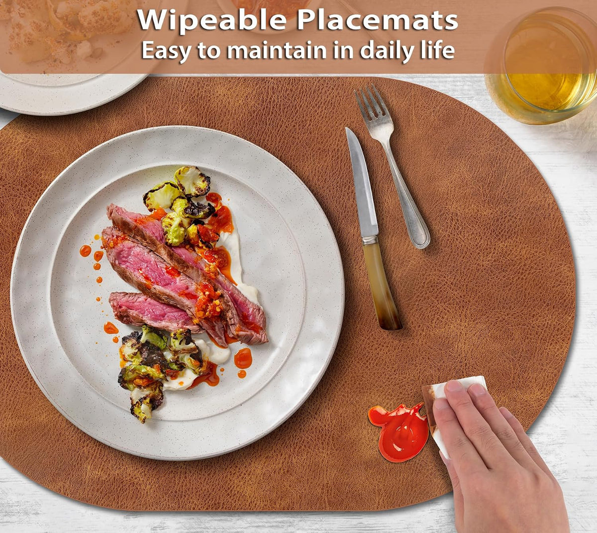 ADRIMER Placemats, Heat Resistant Oval Place Mats Set of 4 Easy to Clean