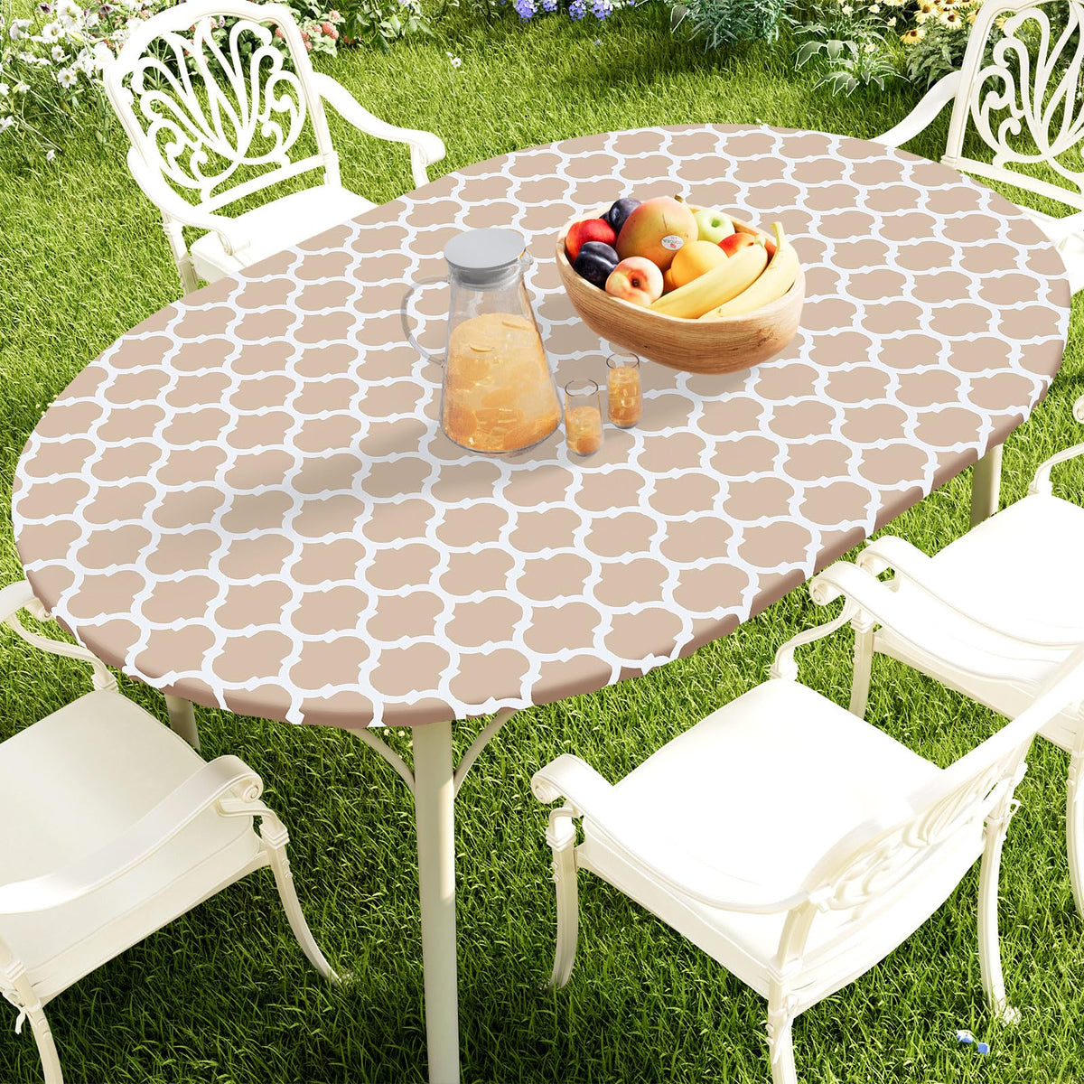Smiry Round Picnic Tablecloth, Waterproof Elastic Fitted Table Covers for 45" - 56" Tables, Wipeable Flannel Backed Vinyl Tablecloths for Camping, Indoor, Outdoor, Brown