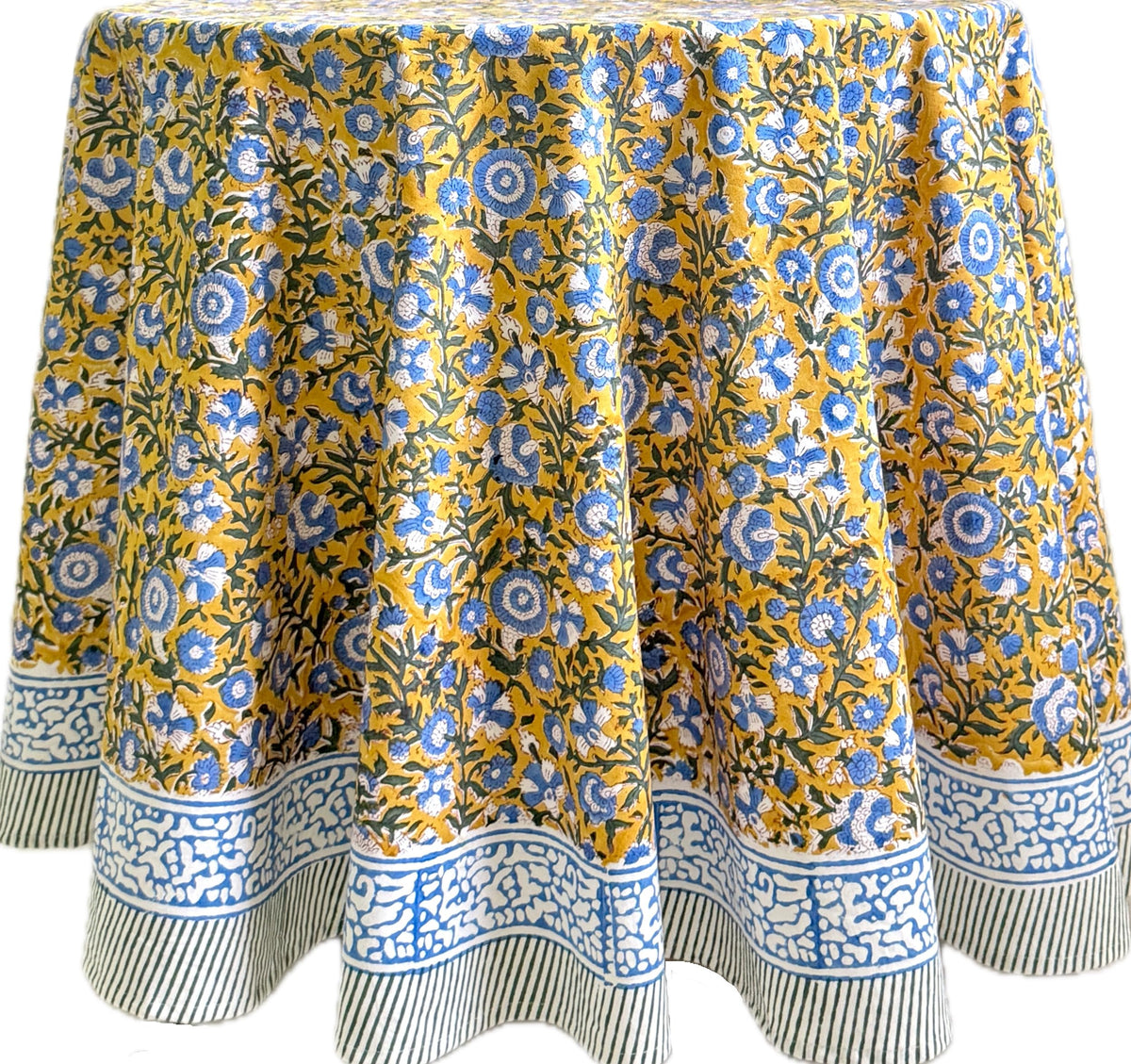 ATOSII Cotton Blockprint Rectangle Table Cloth, Clover Blue, 108" X 60"