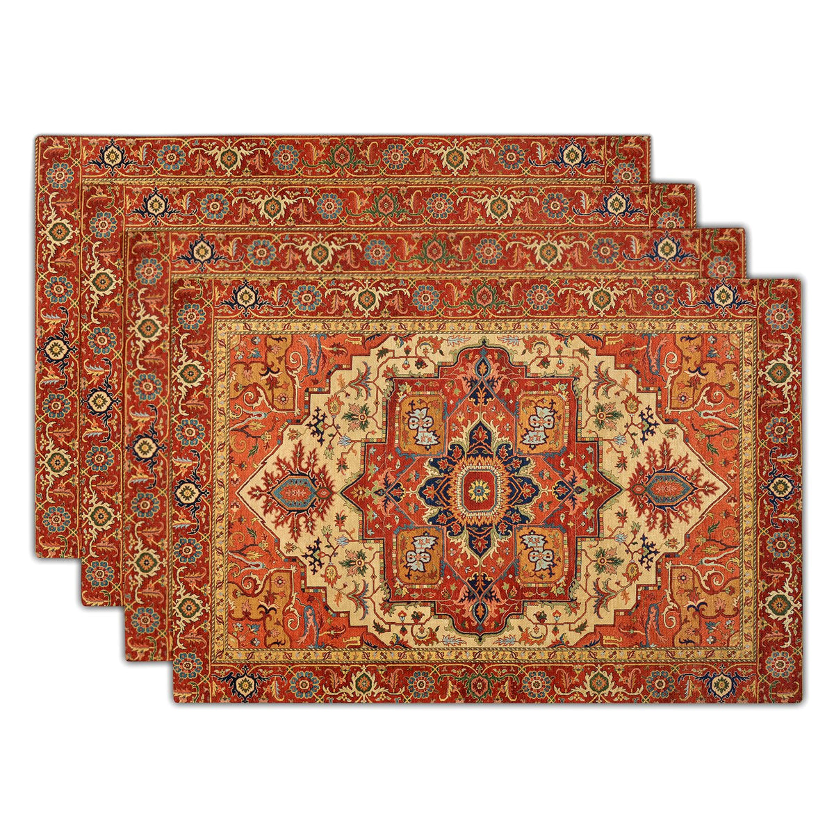 Giwawa Boho Ethnic Placemats Set of 4 Vintage Orange Brown Retro Flower Decorative Linen Table Place Mats 12"x18" Rustic Country Style Floral Place Mats Heat Resistance for Kitchen Dining Farmhouse
