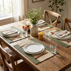 Artoid Mode Dark Green Paper Woven Stripe Placemats Set of 4-12x18 Inch