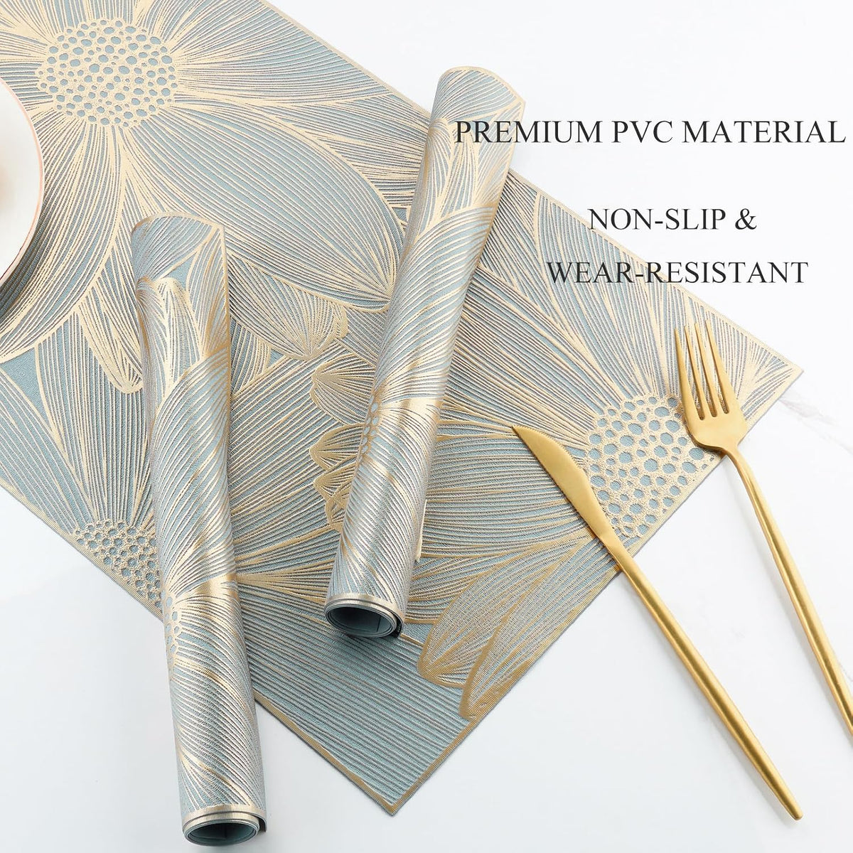 Gold Placemats Set of 6 Rectangle Pressed Vinyl Table Mats