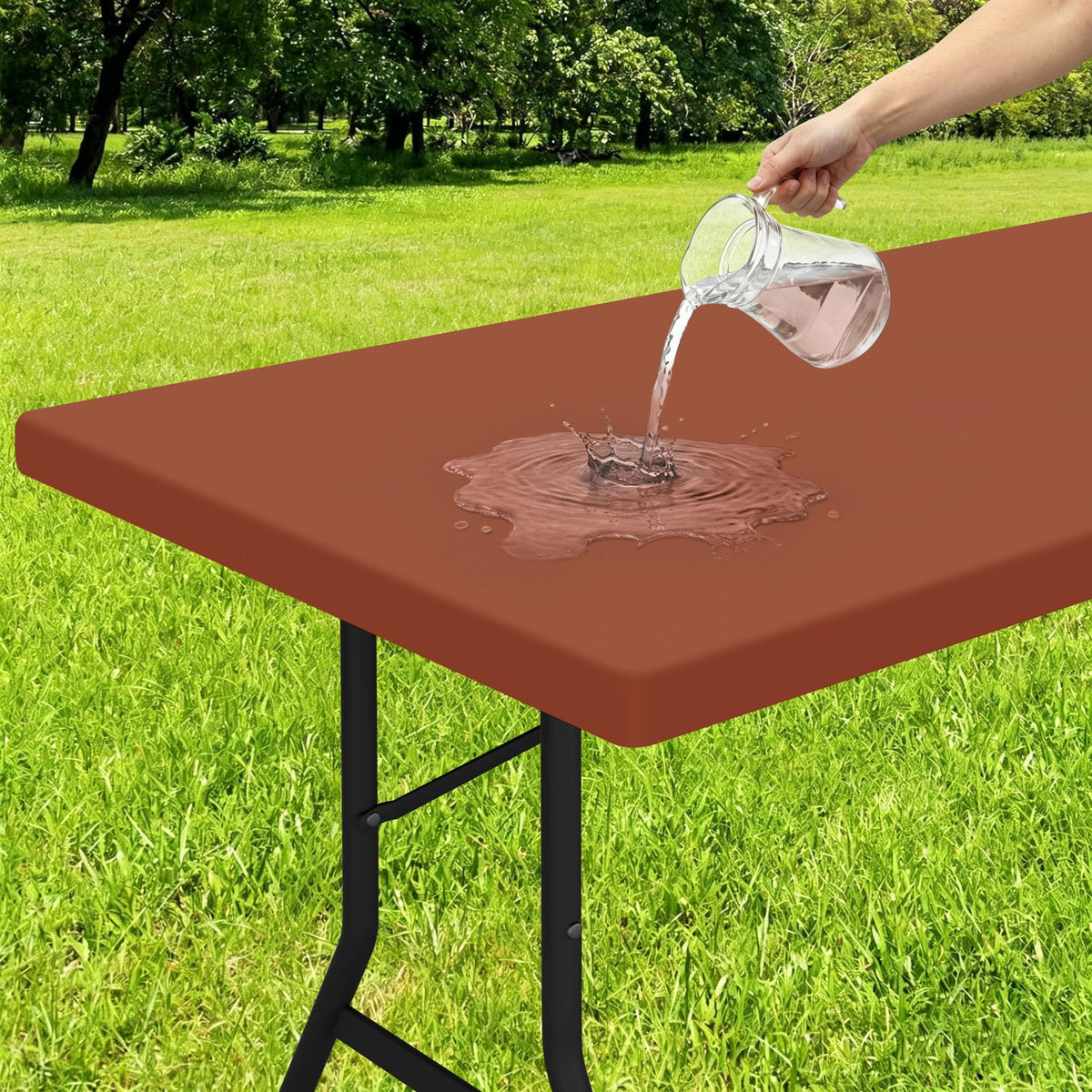 Smiry Rectangle Tablecloth, Elastic Fitted Flannel Backed Vinyl Tablecloths for 6ft Folding Tables, Waterproof Wipeable Table Covers for Indoor, Outdoor, Picnic and Camping (Red, 30"x72")
