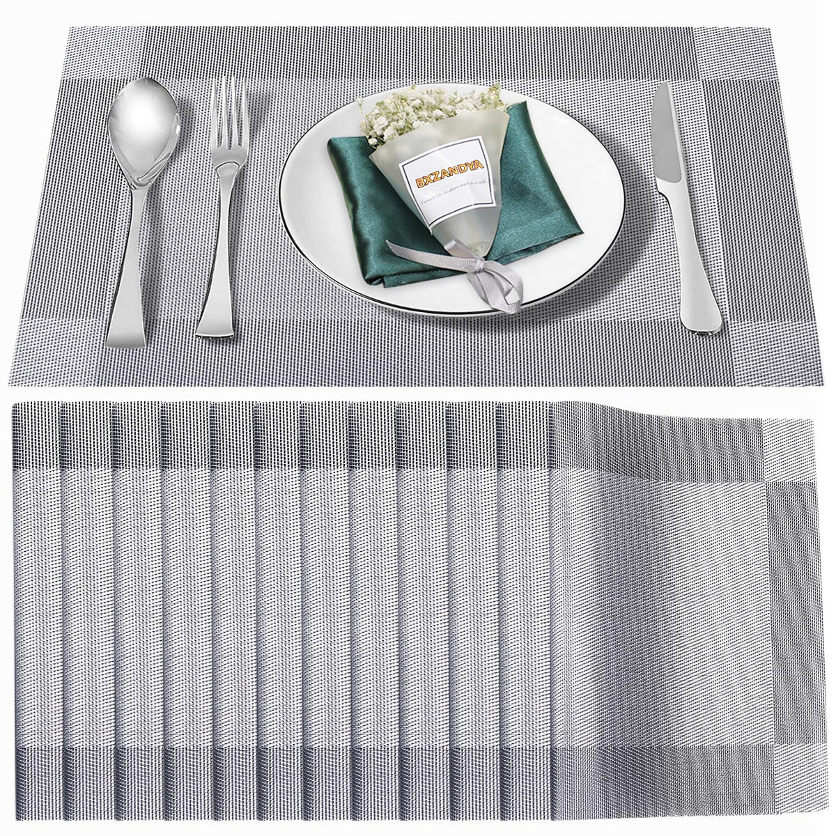 Beige Vinyl Placemats Set of 6,Washable Dining PVC Table Mats