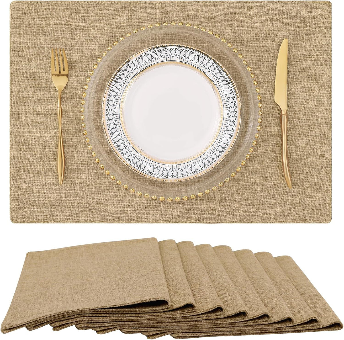 homing Faux Cotton Linen Placemats Set of 8, Cloth Dining Table Mats