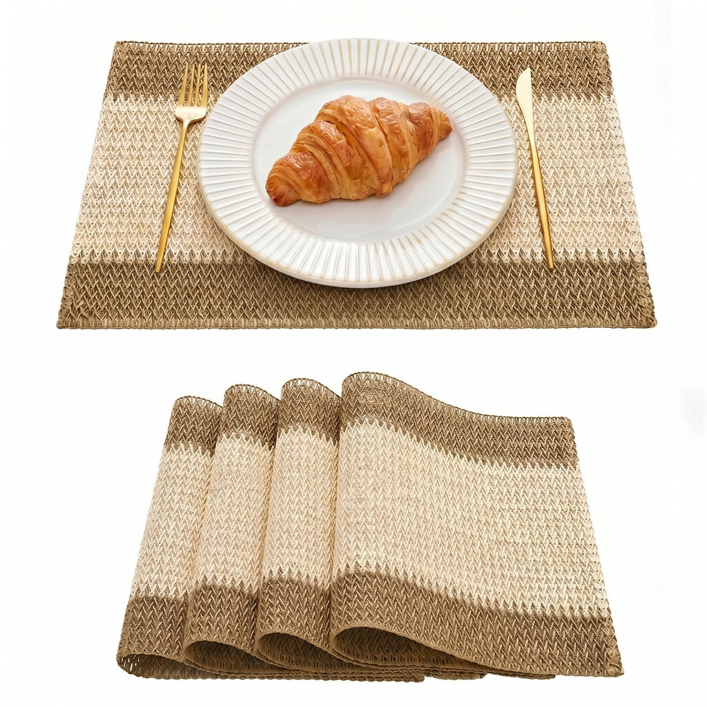 Artoid Mode Dark Green Paper Woven Stripe Placemats Set of 4-12x18 Inch