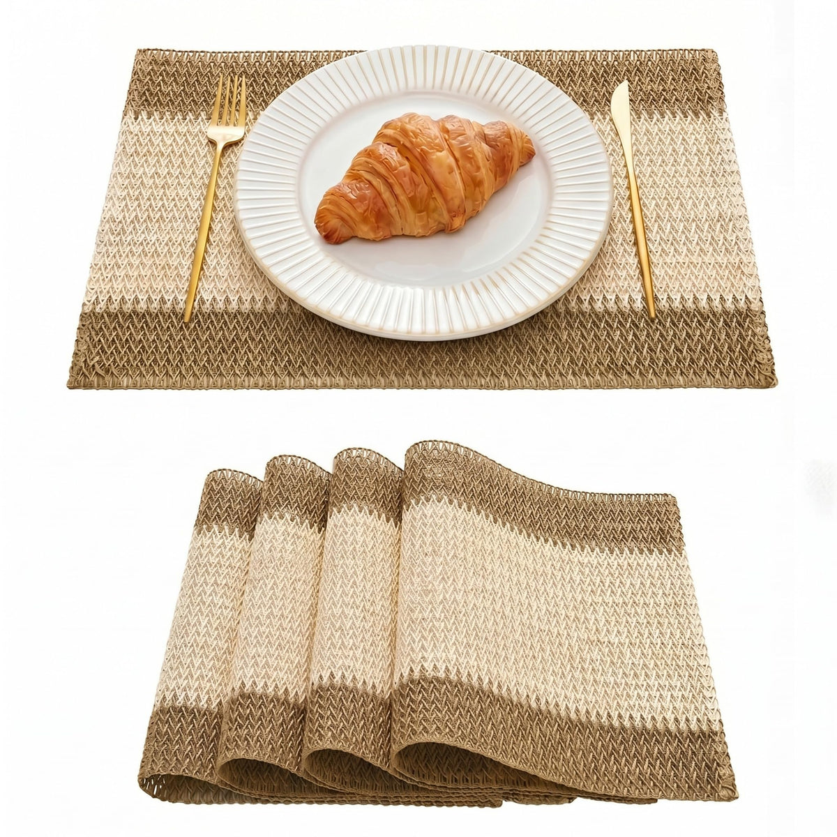 Artoid Mode Dark Green Paper Woven Stripe Placemats Set of 4-12x18 Inch