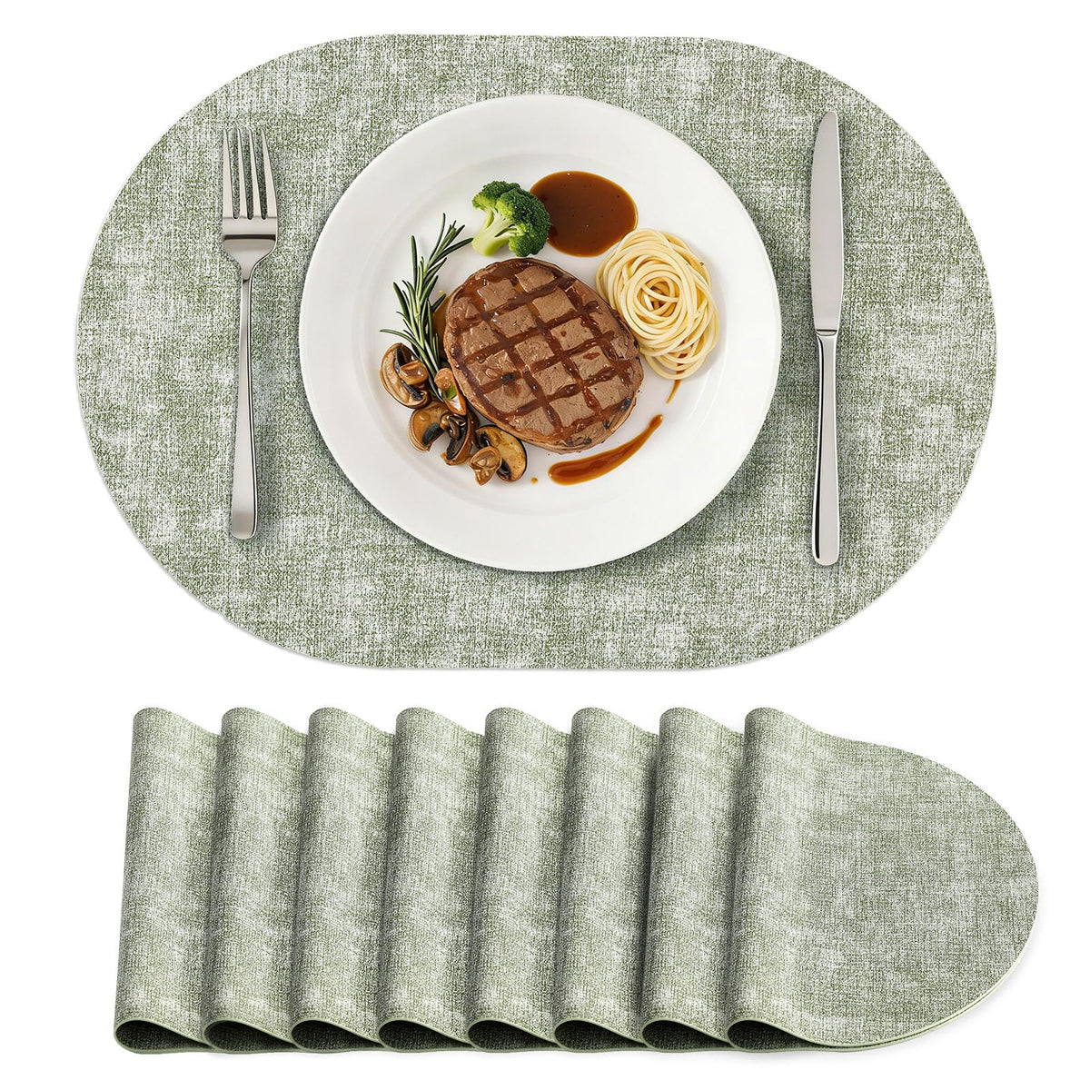 homing Heat Resistant Oval Placemats Set of 6, Light Grey