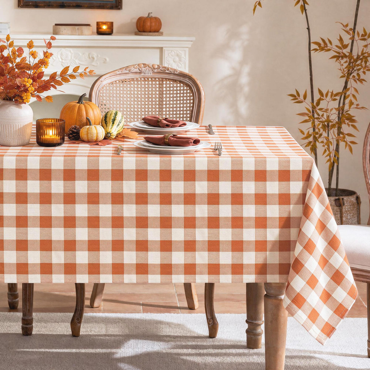 Gingham Tablecloth Rectangle Table, Cotton Linen Fabric Picnic Checkered Table Cloth Farmhouse Washable Wrinkle Free Buffalo Plaid Table Cover for Outdoor Birthday Party, Pink, 60x106