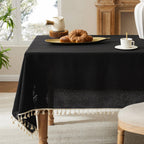 Tassel Linen Round Table Cloth, Olive 60 Inch