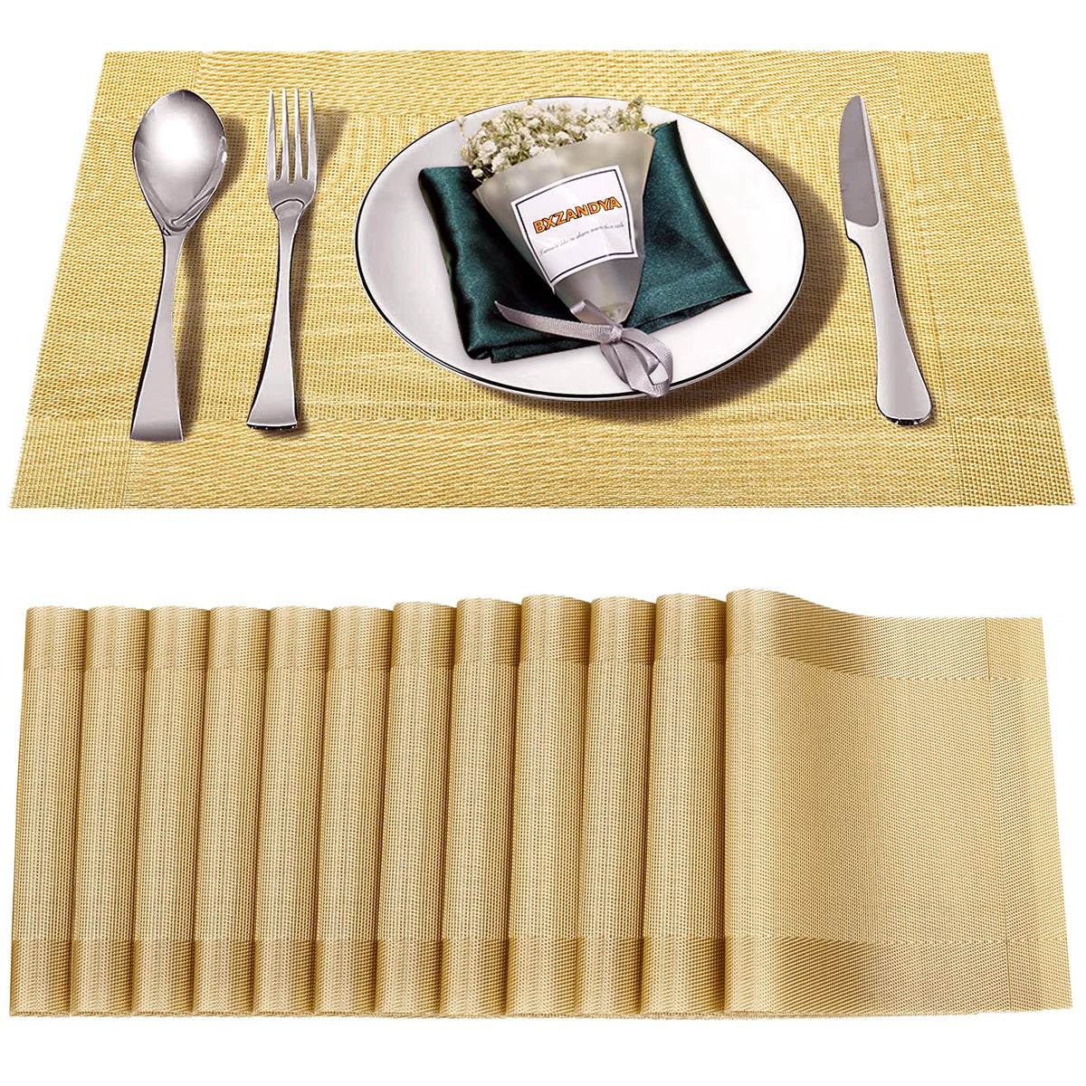 Beige Vinyl Placemats Set of 6,Washable Dining PVC Table Mats