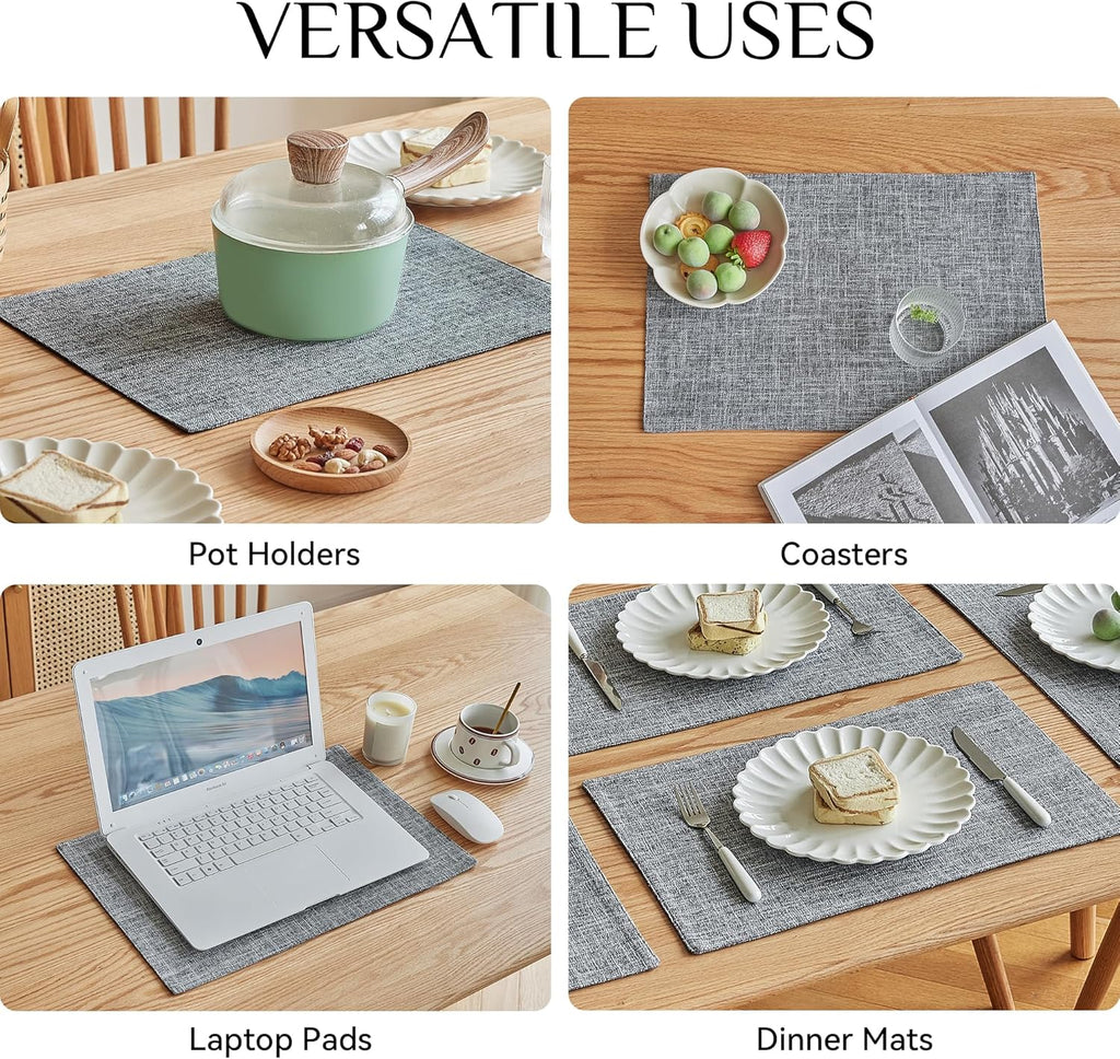 Softalker Faux Linen Cloth Placemats Set of 4-12 x 18 Inch, Light Grey