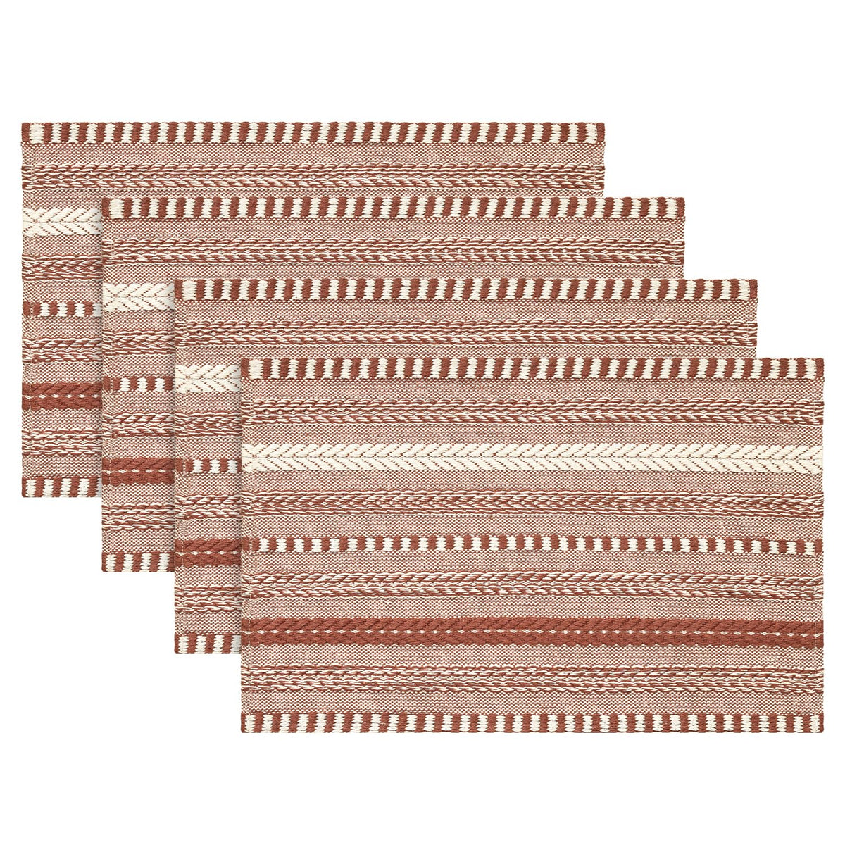 Artoid Mode Light Coffee Woven Braided Stripe Placemats Set of 4-12x18 Inch