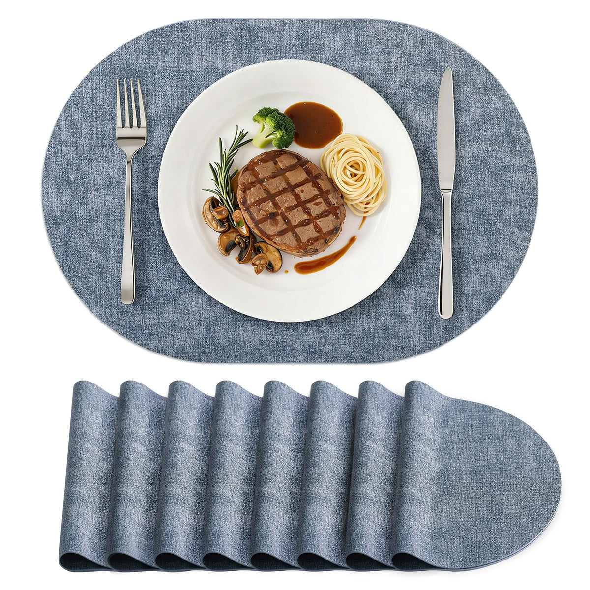 homing Heat Resistant Oval Placemats Set of 6, Light Grey