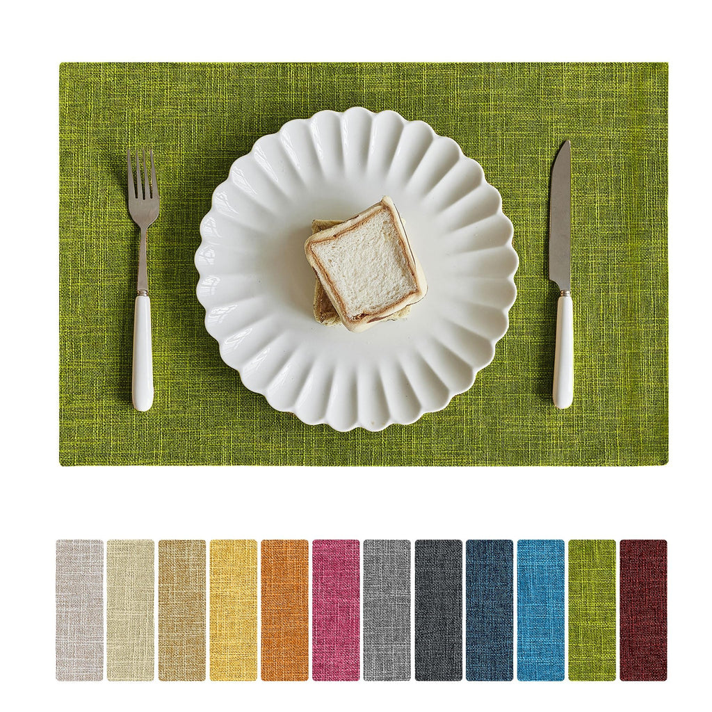 Softalker Faux Linen Cloth Placemats Set of 4-12 x 18 Inch, Light Grey