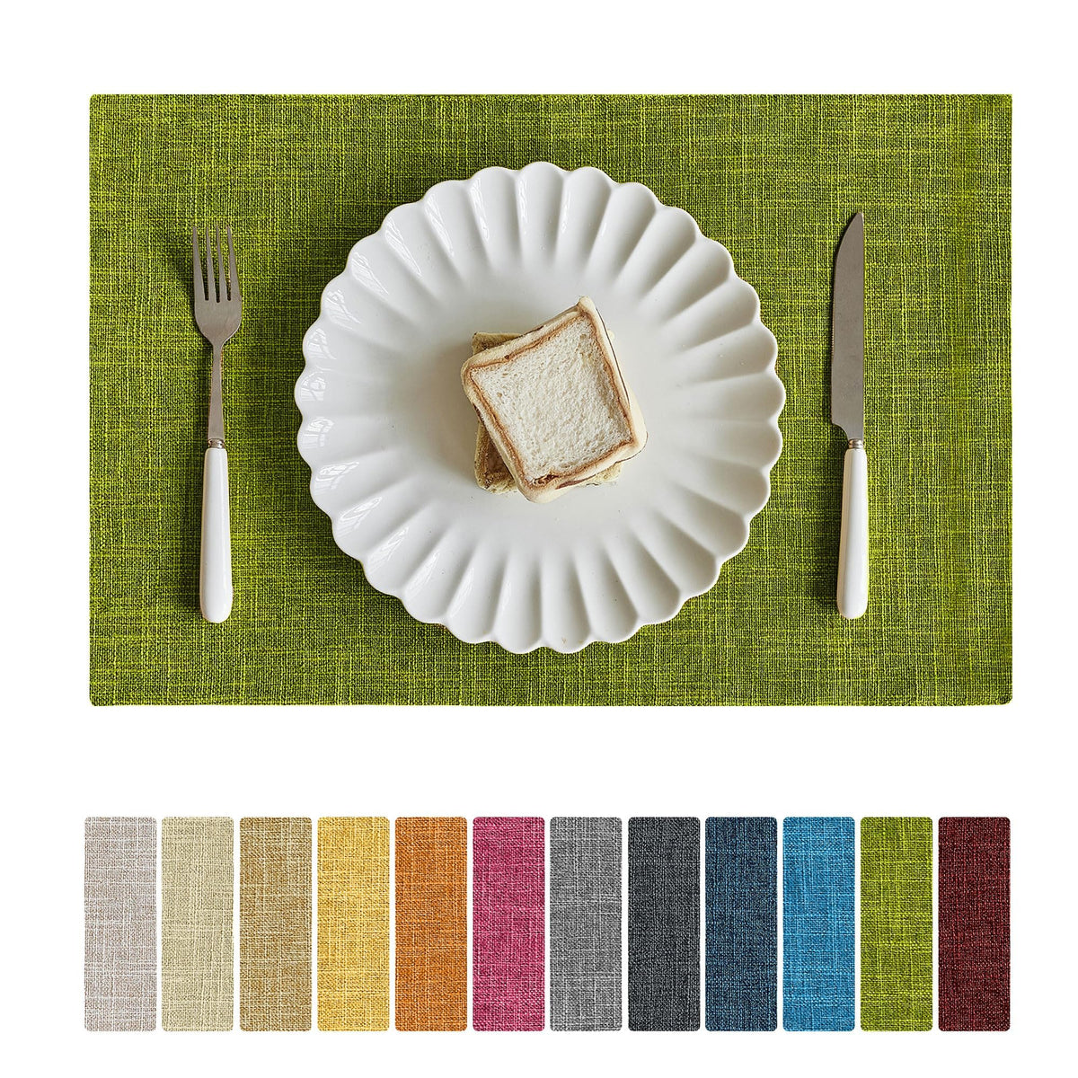 Softalker Faux Linen Cloth Placemats Set of 4-12 x 18 Inch, Light Grey