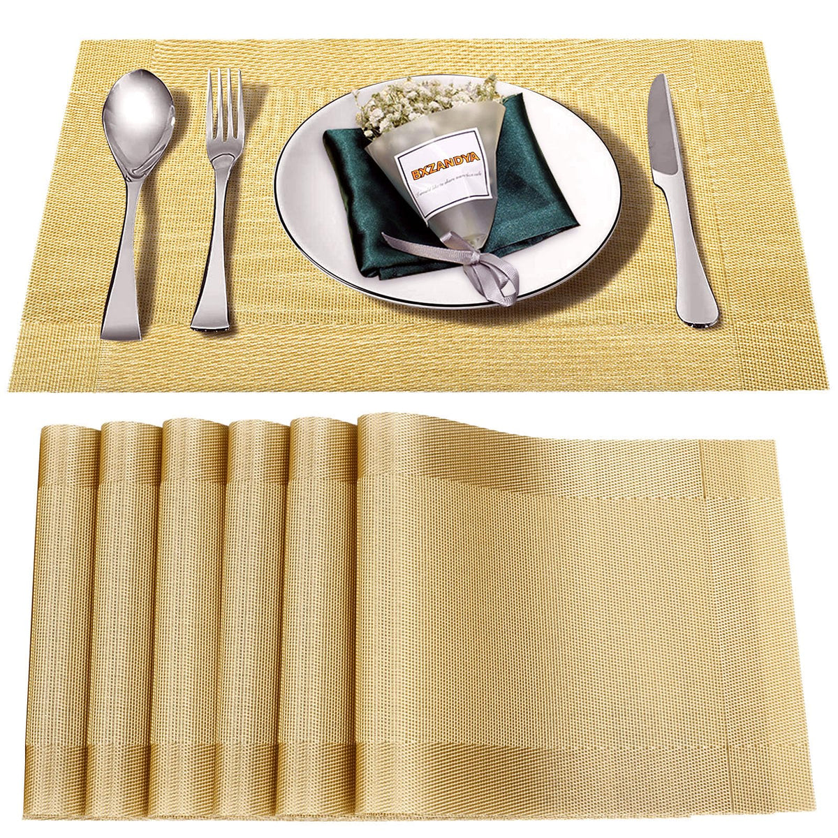 Beige Vinyl Placemats Set of 6,Washable Dining PVC Table Mats