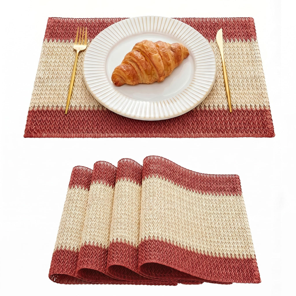 Artoid Mode Dark Green Paper Woven Stripe Placemats Set of 4-12x18 Inch