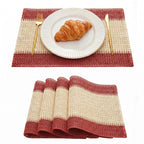 Artoid Mode Dark Green Paper Woven Stripe Placemats Set of 4-12x18 Inch
