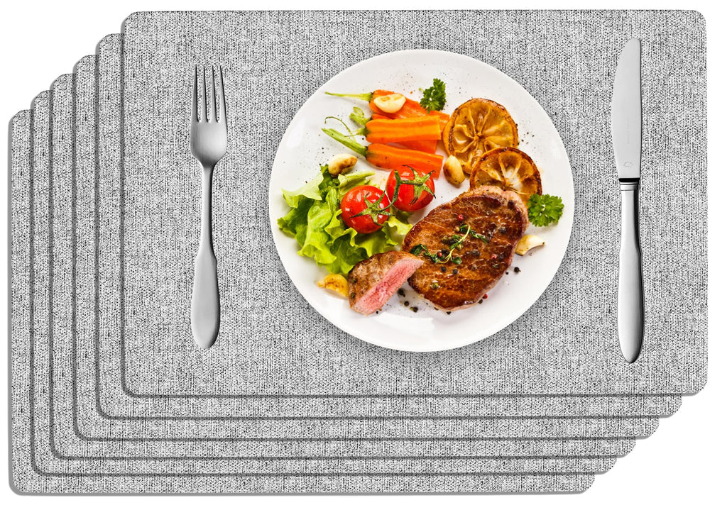 DOLOPL Placemats Set of 6, Reversible Faux Leather Place Mats, Navy Blue