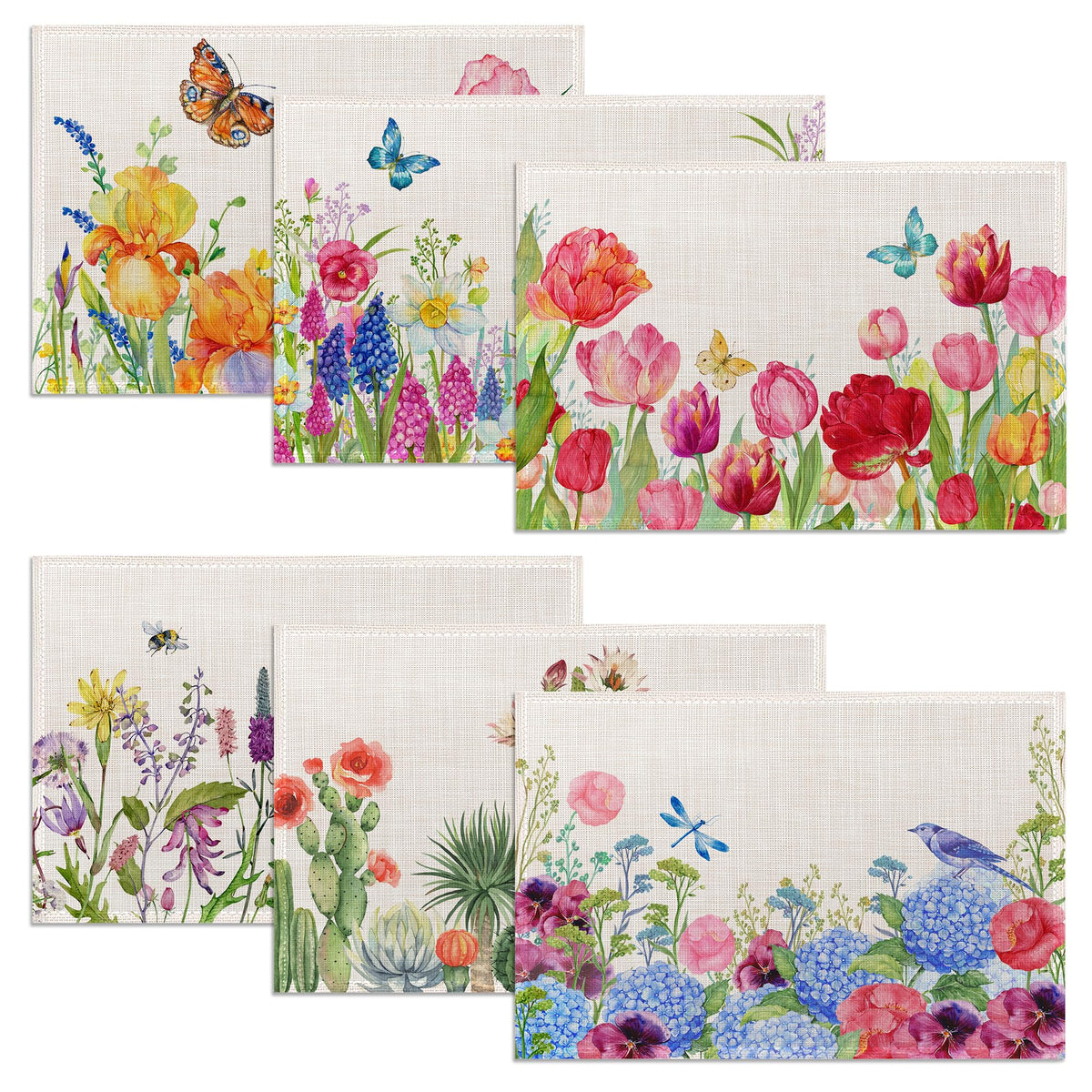 Van Gogh Style Watercolor Painting Placemats, 12 x 18 inch, Linen Table Runner Kitchen Dining Room Decor Holiday Decor Rustic Vintage Waterproof Washable Table Runner Set of 6