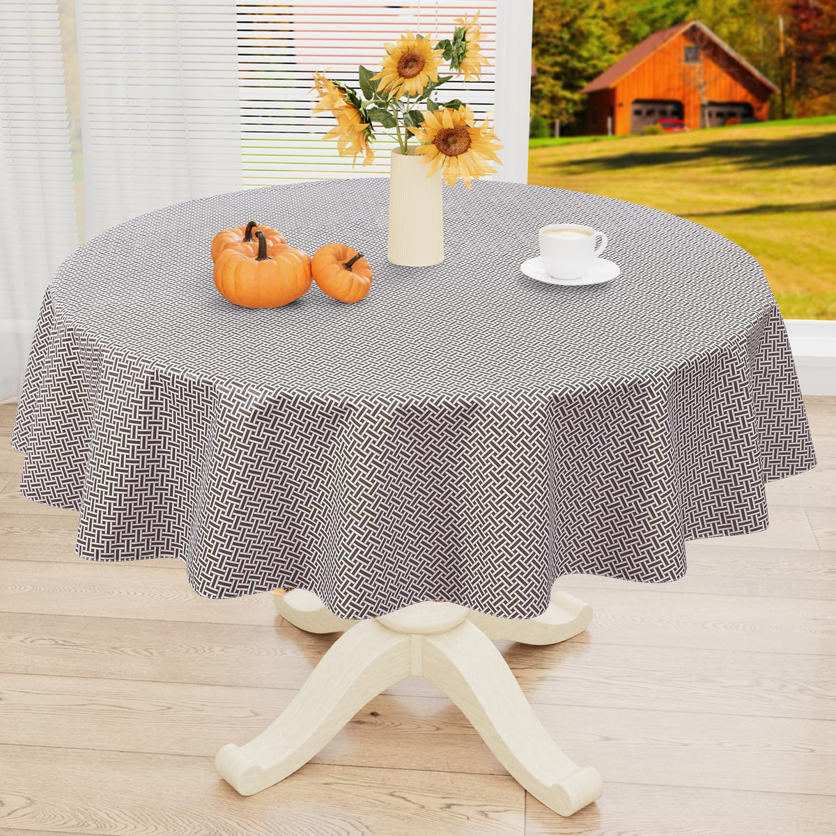 misaya Rectangle Waterproof Vinyl Table Cloth, Plastic Tablecloth with Flannel Backing, Wipeable Table Cover for Dinner, Picnic, Indoor and Outdoor (Weave Patternd, 52" x 70")