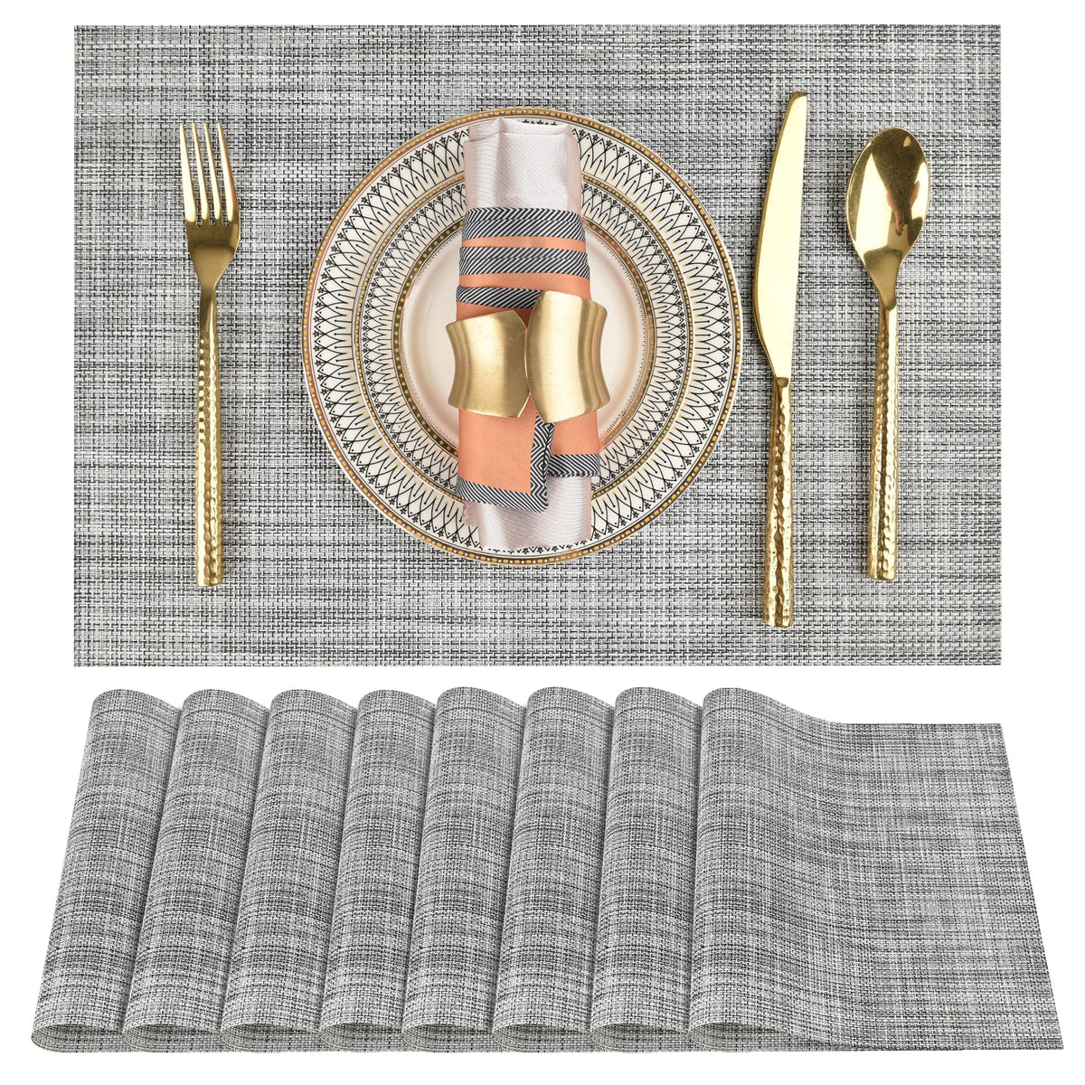 SLKQG Navy Blue Placemats Set of 6 - Easy Clean Washable Vinyl Placemats - Wipeable Heat Resistant Table Mats for Dining Table - 17x12 Inch (Navy Blue, 6)