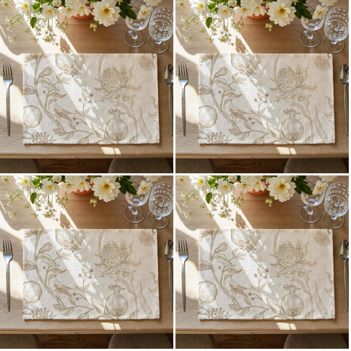 jinchan Linen Floral Placemats Set of 4 Farmhouse 13x19 Inch Green