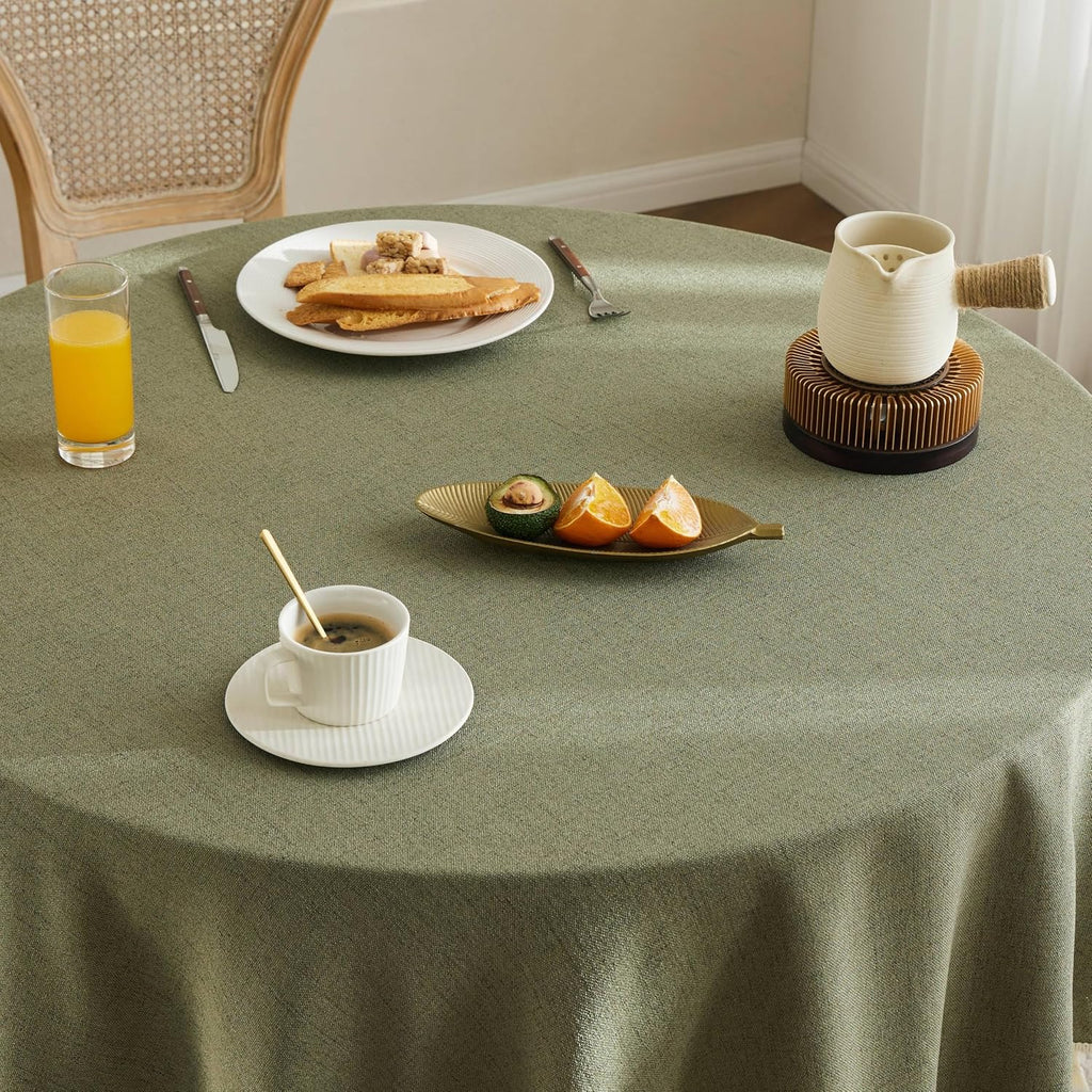 Tassel Linen Round Table Cloth, Olive 60 Inch